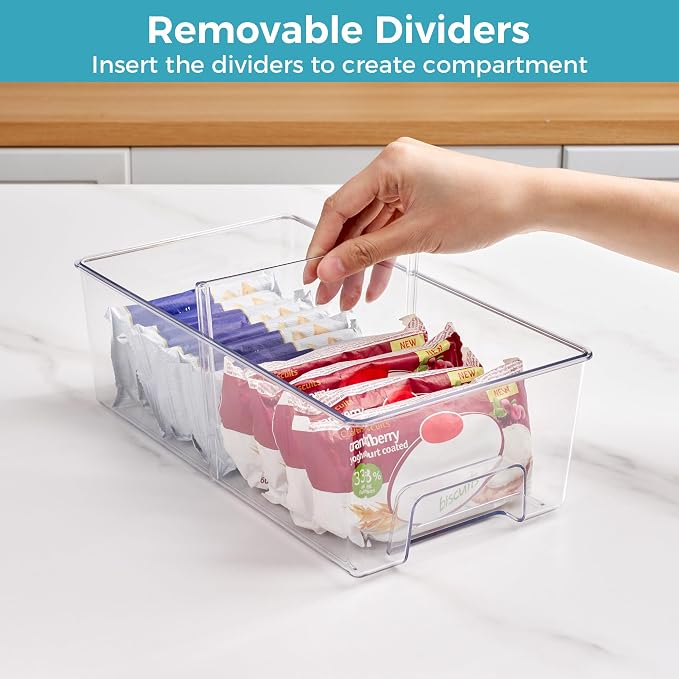 Vtopmart 6 Pack Clear Stackable Storage Drawers,Easy to Assemble Pantry Organizers and Storage with handles,Plastic Drawers for Kitchen Pantry,Cabinet,Under Sink Organization