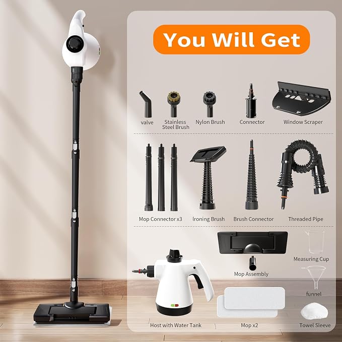 Steam Mop, Detachable Steam Cleaner 16-in-1 Lightweight Handheld Steamer for Hardwood Floors, Home, Tile, Clothes, Windows Cleaning