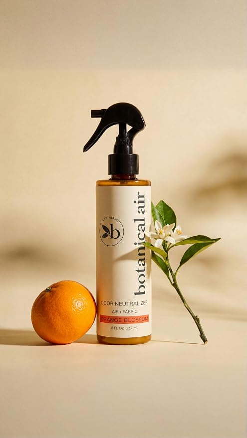 Plant-Based Odor Eliminator Spray – Natural Essential Oil Air Freshener for Home, Bathroom, Fabrics & Pet Areas – 8 oz (Orange Blossom)