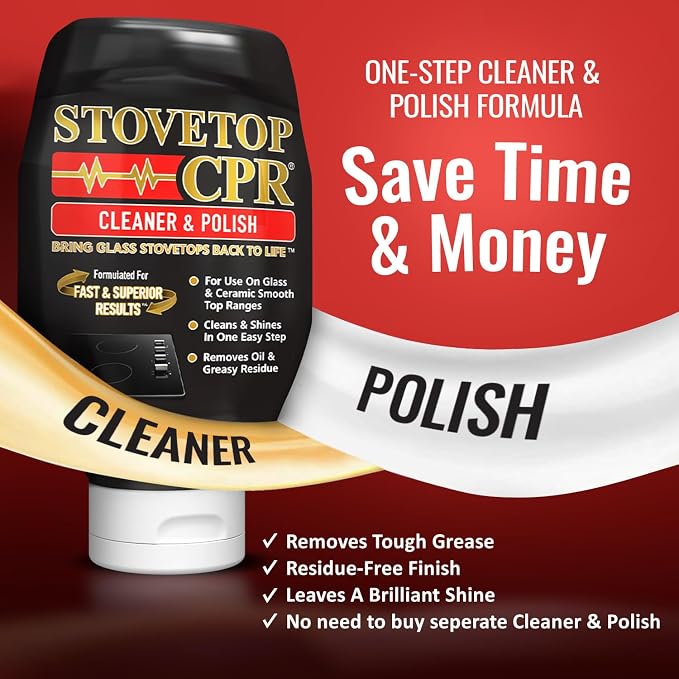 Stovetop CPR 2-in-1 Glass Stovetop Cleaner and Glass Polish (18oz) - Ceramic Top Stove Cleaner, Oven Top, Cooktop, Electric Stove Ceramic