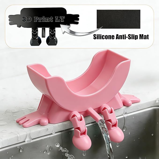 Cute Hanging Sponge Holder with Drainage,3D Printed Kitchen Funny Sponge Stand for Sink,with Non-Slip Pads,Suitable for Scrub Daddy Holder,Keeps Your Sponge Dry Smiling (Pink)