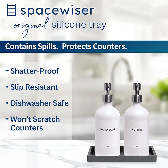 Spacewiser Countertop and Vanity Tray - Small 7.7" Silicone Tray for Soap Dispenser Bottles, Bathroom Trays, Kitchen Sink Soap Trays, Sink Caddy Kitchen Sinks Organizer, Soaps Dish & Sponge Holder Mat