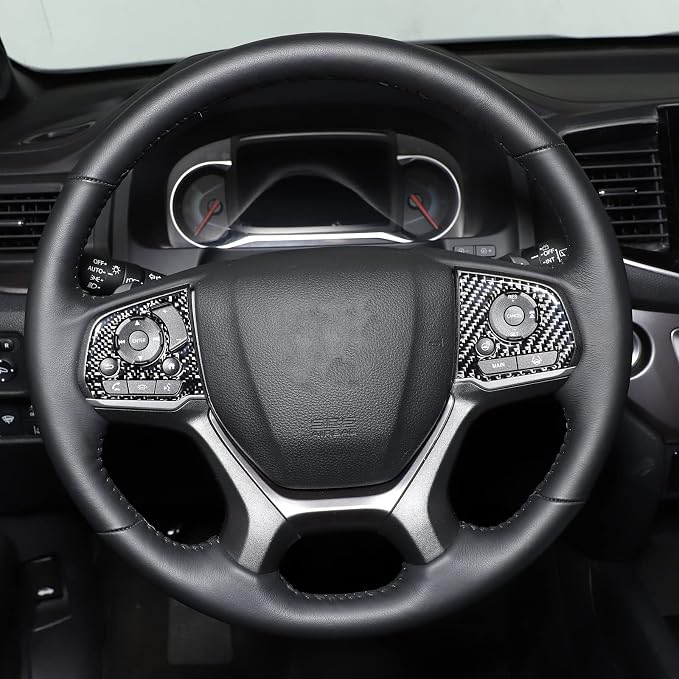 Direction Controller Button Cover, Car Steering Wheel Panel Protection Frame Sticker Trim for Honda Pilot 2016-2022/Passport 2019-2023, Carbon Fiber (Steering Wheel Button Frame)