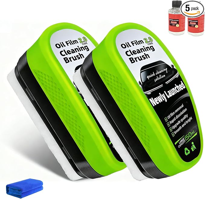 2-Pack Automotive Oil Film Cleaning Brush, Car Clear Vision Glass Cleaner，Upgraded 2.0 Oil Film Cleaning Brush Set – Windshield Polish & Window Cleaner for Ultimate Clarity