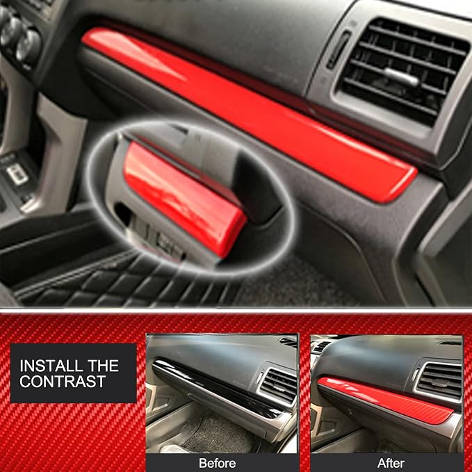 HIGH FLYING for Subaru WRX STI 2015-2021, XV Crosstrek 13-17 Car Accessories Dashboard Center Console Strip Decor Cover Trim ABS Red 2pcs (Not Fit RHD)