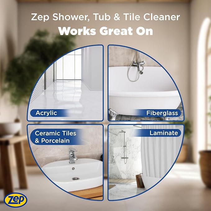 Zep Shower Tub and Tile Cleaner 32 oz ZUSTT32 (Case of 4) -Eliminates Hard Water Stains and limescale