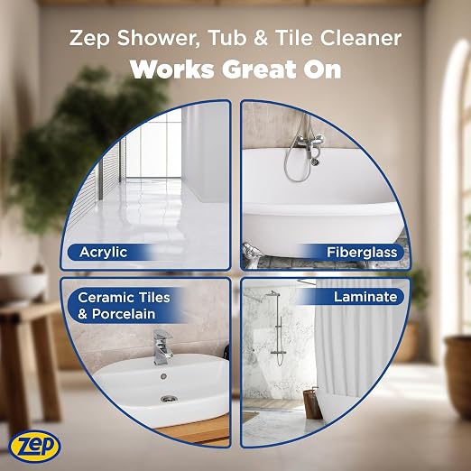 Zep Shower Tub and Tile Cleaner 1 Gallon ZUSTT128 (Case of 2) - No Scrub Pro Formula Breaks up Tough Buildup on Contact