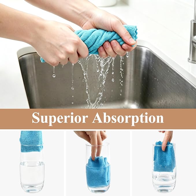30 Pack Microfiber Cleaning Cloths, Dish Towels for Kitchen, Cleaning Rags for Car, Window, Bathroom, Household, Ultra Absorbent Cleaning Supplies Lint Free Streak Free, Reusable & Washable (Blue)