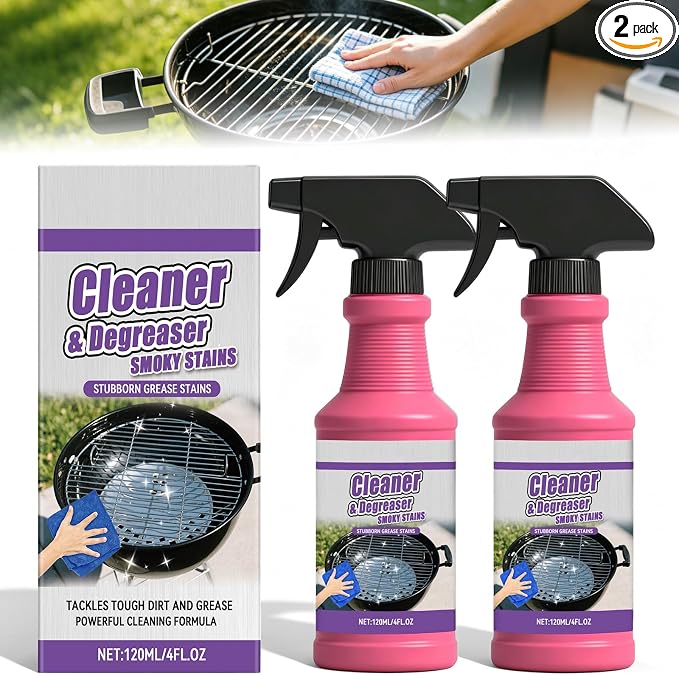 2Pcs Fast Acting Heavy Duty Grill Degreaser Spray, BBQ Grill Cleaner Spray for Outdoor Grills, Multifunctional Grease Remover for Oven Stove Air Fryer Grill, 120ml