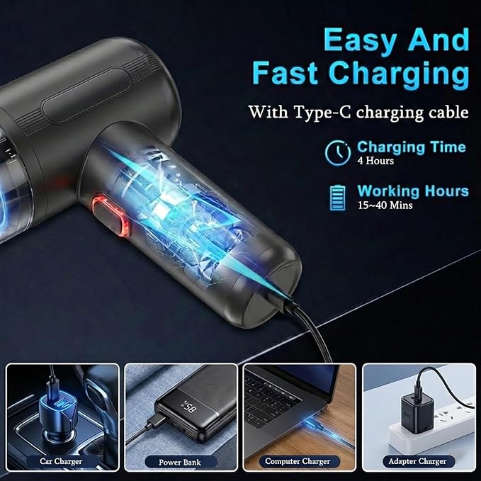 Handheld Car Vacuum Portable Cordless Interior Cleaner, 20000Pa Ultra-Strong Suction & Air Duster, Brushless Motor & HEPA Filter, 100W High Power Mini Vacuum Cleaning Kit for Home, Office, Pet Hair