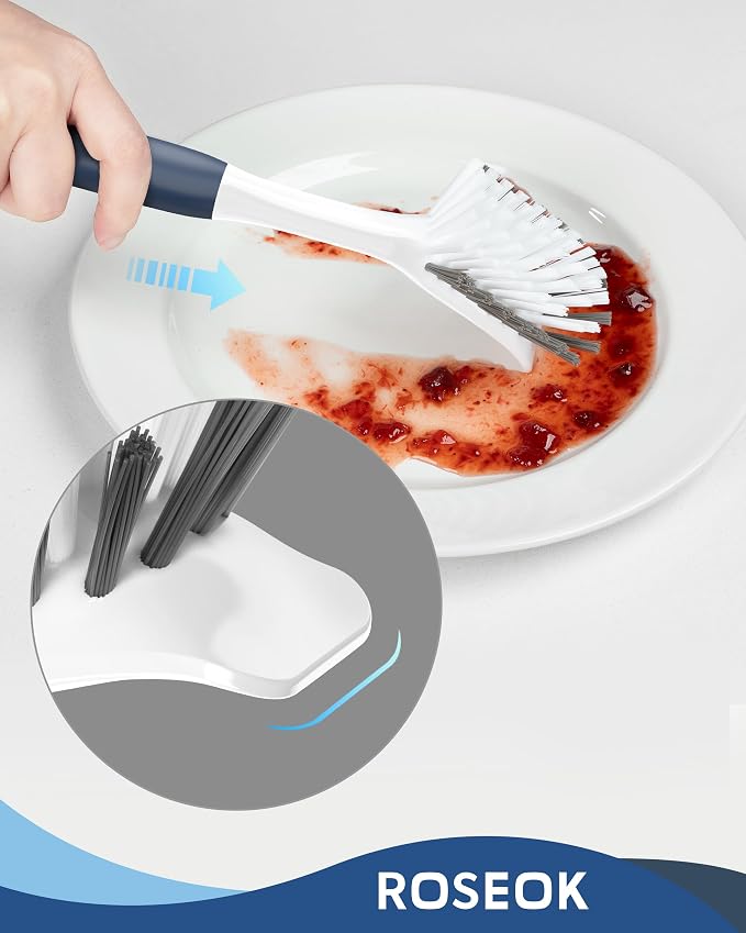 ROSEOK Dish Brush, Dish Scrubber, Nylon Bristles with Built-in Scraper | For Cleaning Dishes, Pots, Non-Stick Pans and Sinks, Navy Blue, 2 Pack