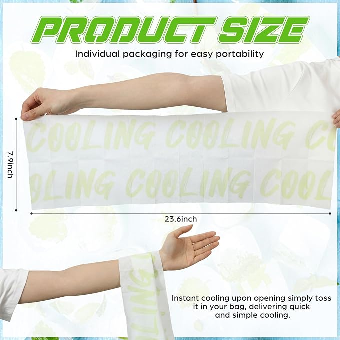 50 Count Disposable Cooling Towel, 23.6''x 7.9'' Large Cooling Body Wipes, Sports Ice Towel for Hot Weather Oversized and Extra Thick, Individually Wrapped for Sport Player