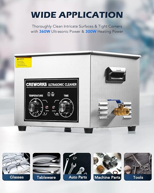 CREWORKS 15L Ultrasonic Cleaner with Knob, Total 760W Professional Industrial Auto Cleaning Machine for Carburetor Repairing Tools Parts Instrument, 40kHz Digital Sonic Cavitation Cleaner with Heater