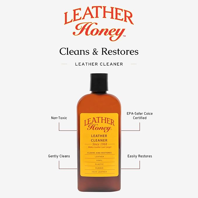 Leather Honey Leather Cleaner – Non-Toxic & Made in the USA Since 1968 | Deep cleans leather, faux leather & vinyl – restore couches, car seats, purses, shoes & bags. For any color, including white
