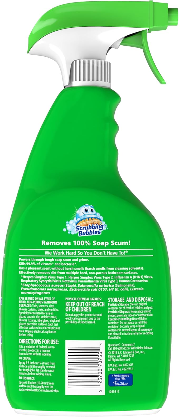Scrubbing Bubbles Bathroom and Shower Cleaner Disinfectant Spray, Bathroom Grime Fighter, Citrus Scent, 32oz (Pack of 2)