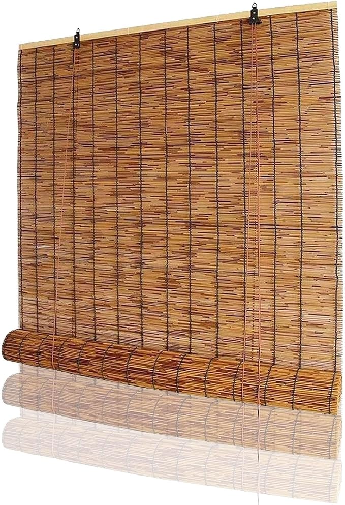 Bamboo Shades for Outdoor Patio, Waterproof Bamboo Blinds, 36" 47" 55" 60" 65" 72" 79" Blackout Reed Roller Shades with Lifter for Porch, Patio, Yard, Windows(Brown,80" W x 84" H)