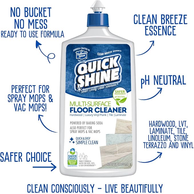 Quick Shine Multi-Surface Floor Care System 27 oz-2 Pk, Clean & Shine | Premium Combo Pack , Streak & Haze Free, Non-slip, pH Neutral, No PFAS, EPA Safer Choice Certified, Made in USA