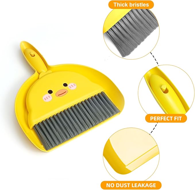 Small Broom and Dustpan Set,1pc Dust Pan and Brush Set,Cute Little Yellow Hand Mini Broom and Dustpan Set,Small dust pan Mini for Tabletop Debris,Keyboards&Clean Pet Cages Guinea Pig Cage(Chick)