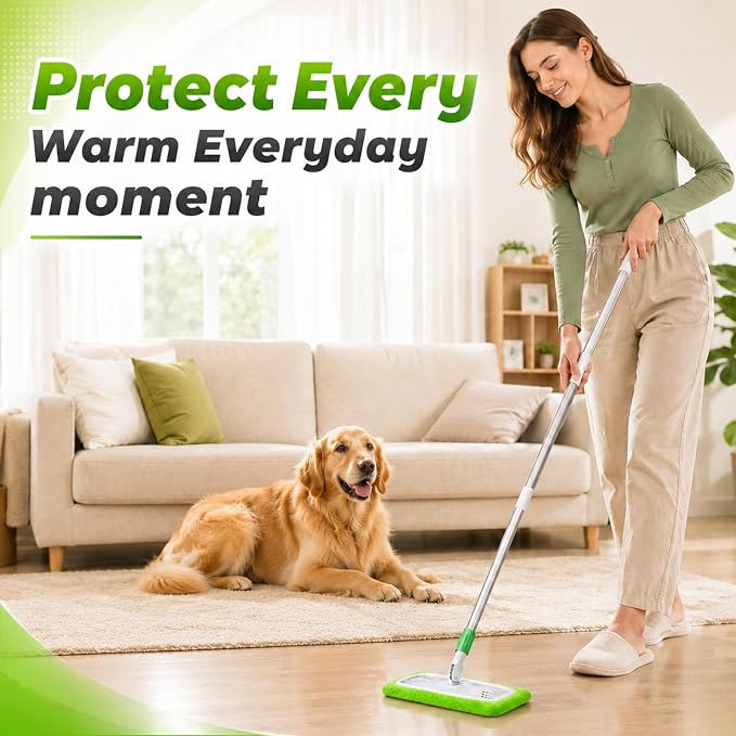 Reusable Mop Pads Compatible with Swiffer Sweeper Mop Cleaning Mop Pads Refill for Dry & Wet Sweeping for Multi-Surface/Hardwood Floor Cleaning (Green)