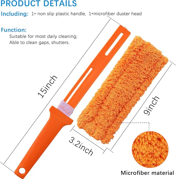 4 Pack 15 inch Reuseable Microfiber Feather Duster, Blind Duster, Gap Duster, Removable and Washable Head, Cleaning Tool for Window, Blind, Car, Wall, Dead Corner Gap, Furniture, Sofa, Screen