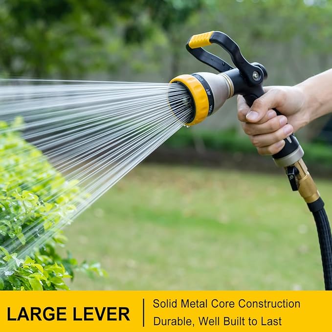 FANHAO Fireman Style Garden Hose Nozzle Heavy Duty Metal, 8 Spray Patterns | Large Lever Control, Non-Slip Ergonomic Grip, Rustproof Leakproof, High Pressure Water Hose Sprayer for Garden, Car & Pet