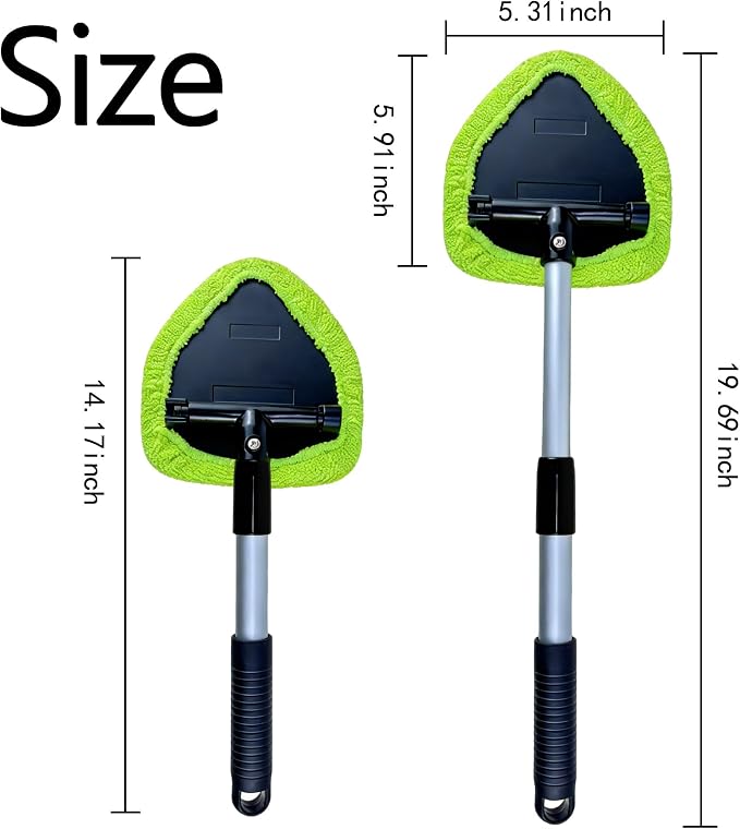Microfiber Car Windshield Cleaning Tool with Extendable Handle,Car Defogging Glass Cleaning Brush with 4 Reusable Microfiber Pads 1 Spray Bottle and 1 Car Dust Removal Brush. (Green)