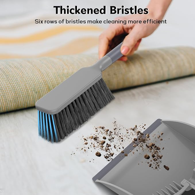 SetSail Small Dustpan and Brush Set with Teeth for Pets Care，Grey | Nesting Snap-On Handheld Broom and Dust Pan Portable Broom and Dustpan Set Suitable for Desktop, Sofa, Camping