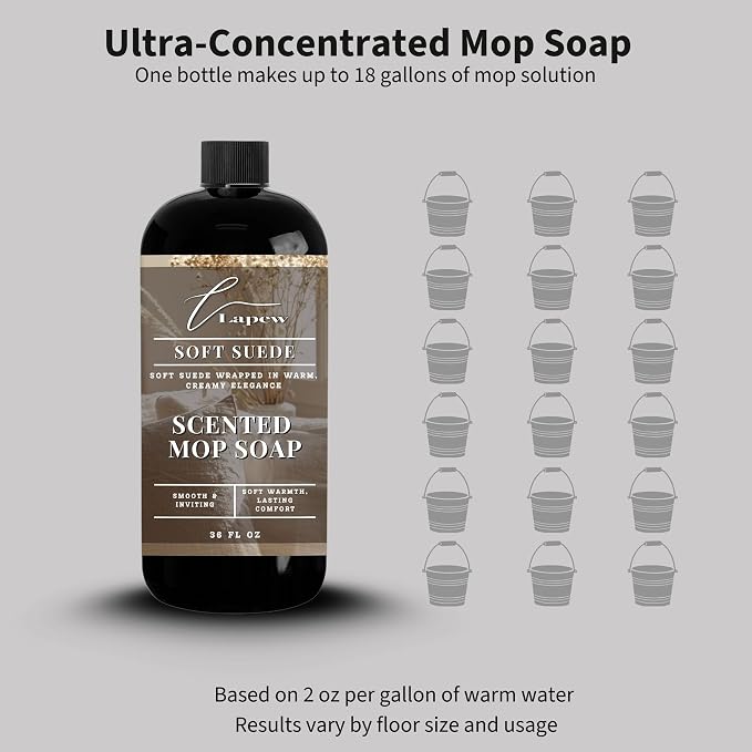 Lapew Soft Suede Scented Mop Soap - Luxury Floor Cleaner Concentrate for Mopping Tile, Laminate, Vinyl & Hardwood | Streak-Free, Low-Foam | 36 oz