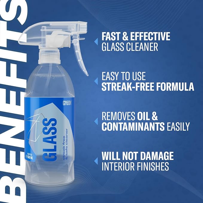 Gyeon Glass Cleaner Streak Free Tint Safe Premium Window Cleaner 500ml | Ammonia-free, tint-safe glass cleaner removes fingerprints and oily film from windshields, mirrors, and screens streak-free.