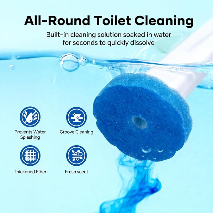2 Pack Disposable Toilet Brush and Holder Set, Wall Mounted Toilte Wand Kit, Disposable Bowl Ceaner Wand and Caddy with 96 Refills for Closestool Cleaning