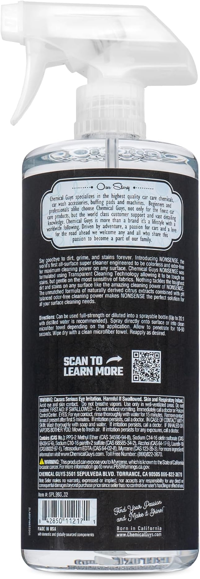 Chemical Guys, Nonsense Colorless & Odorless All-Surface Cleaner, 32 oz | Colorless, odorless, residue-free cleaner lifts dirt from vinyl, rubber, plastic, carpet and upholstery.