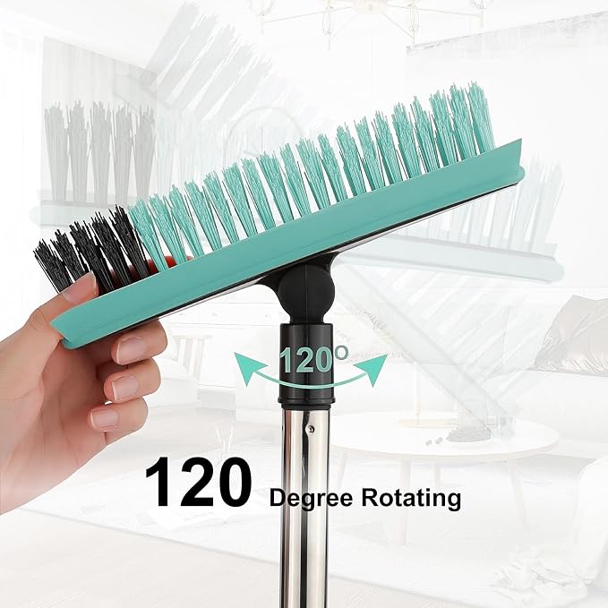 Grout Cleaner Brush with Long Handle, V-Shaped Floor Scrub Brush Swivel Grout Brush Stiff Bristle Floor Grout Scrubber for Bathroom, Tile Line, Crevice, Kitchen, Wall, Deck, Garage (Green)