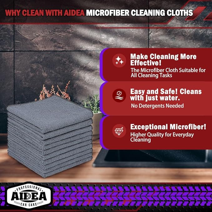 AIDEA Microfiber Cleaning Cloth Grey, 600PK, Microfiber Towels for Cars, Shop Towels Cleaning Rags, Premium Wash Cloths, Absorbent Towel for SUVs, House, Kitchen, Commercial, Cleaning Supplies 12×12"