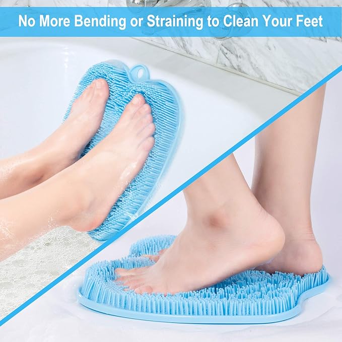 BESKAR Larger Shower Foot Scrubber Mat with Non-Slip Suction Cups | Cleans, Smooths, Exfoliates, Massages Your Feet Without Bending, Improve Foot Circulation, Soothes Tired Feet