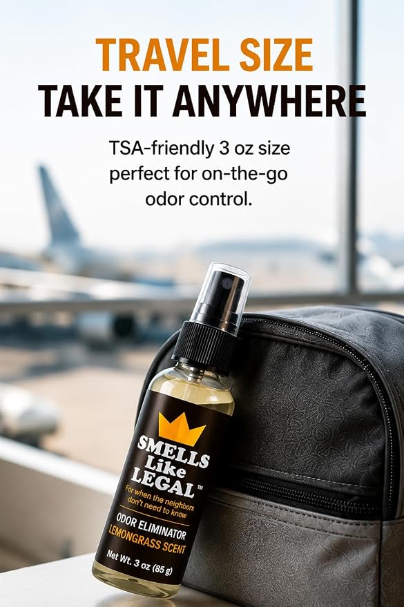 Lemongrass Scent 3 oz Travel Size Odor Eliminator Spray – Eliminates Smoke, Cannabis, Pet & Food Odors – Fabric Safe – Made in USA