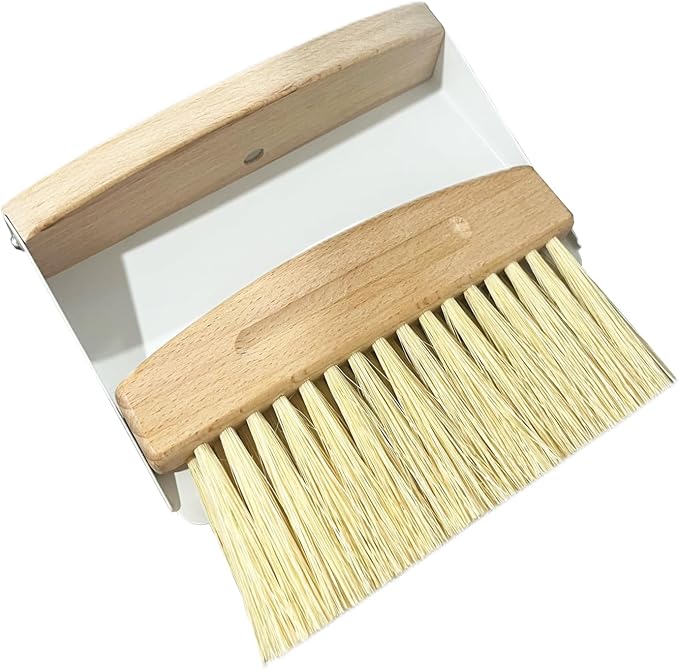Mini Broom and Dustpan Set Small Metal Dustpan and Brush Set Hand Whisk Broom for Home Office Desktop Sofa Pet Care Household Cleaning (sisal Hemp bristles, White)