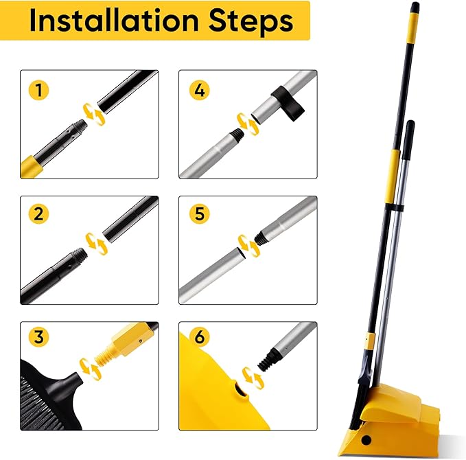 Yocada Commercial Broom and Dustpan Set with Windproof Cover 2 Plus 1 | Commercial Outdoor Indoor for Courtyard Garage Lobby Mall Market Floor Home Kitchen Room Office Pet Hair Rubbish