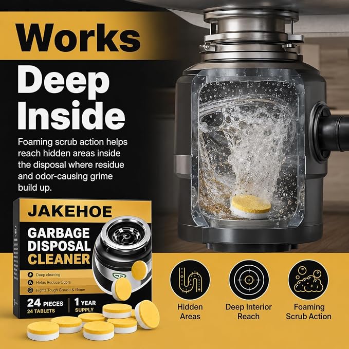 XL Foaming Garbage Disposal Cleaner and Deodorizer, Lemon Scent Kitchen Sink & Drain Odor Eliminate Tablets, Break Down Grease Buildup, Residue & Grime,12 Pack for Monthly Maintenance, Septic Safe