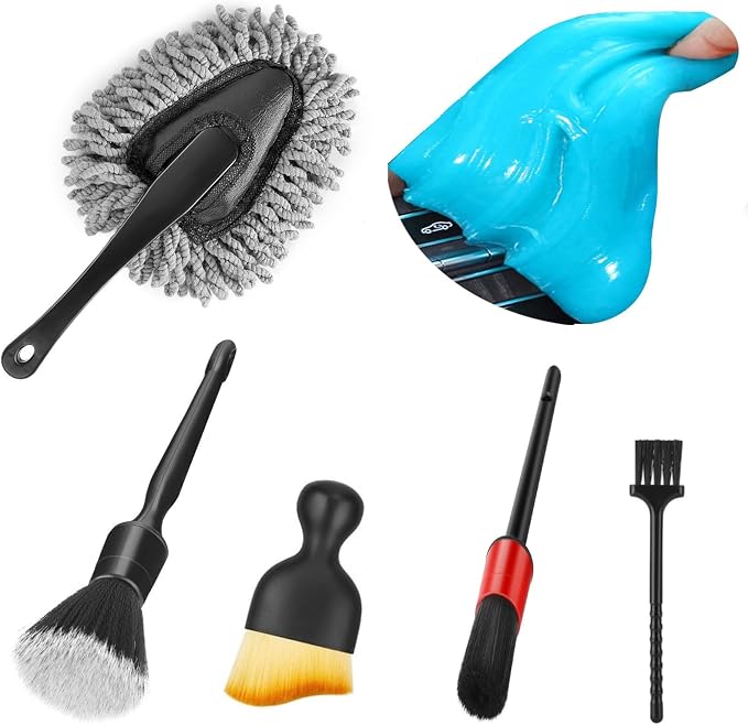 Fitosy Car Interior Duster Detail Brush Cleaning Gel Kit, Dust Remover | Slime Putty Cleaner Soft Detailing Brushes Car Accessories Essentials Supplies Tools for Men Women, Auto Truck SUV RV