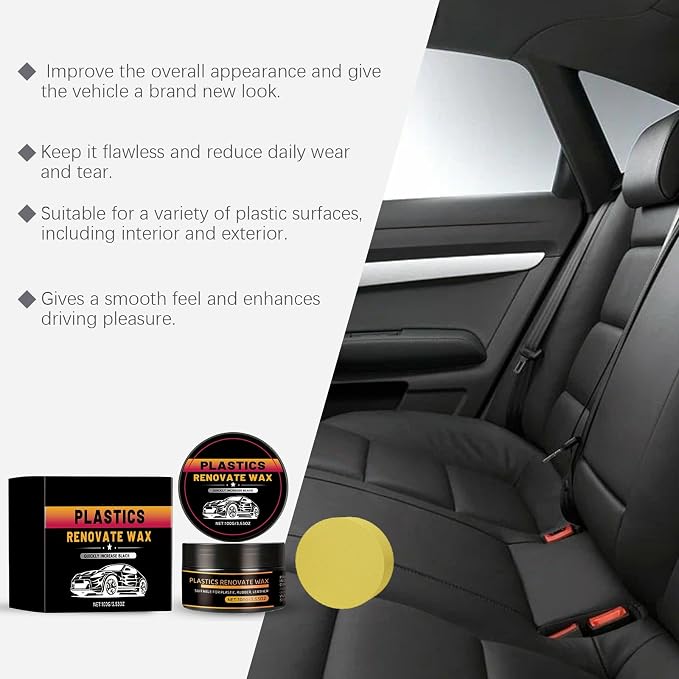 Advanced Plastic Restorer Paste for Cars - 3.5oz Scratch Repair & Cleaner, Long-Lasting Ceramic Coating for Interior & Exterior Trim, Dashboard, Bumpers - Revives Faded Black Plastic, Non-Greasy