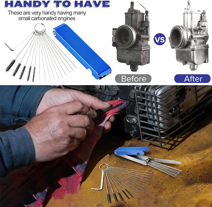 Valchoose Set of 2 Premium Carb Cleaning Kit, Torch Tip cleaner Set Heavy Duty Density Nylon - 304 Stainless Steel 26 Cleaning Set + 10 Nylon Brushes + 20 Cleaning Needles +2 Throttle Wrench
