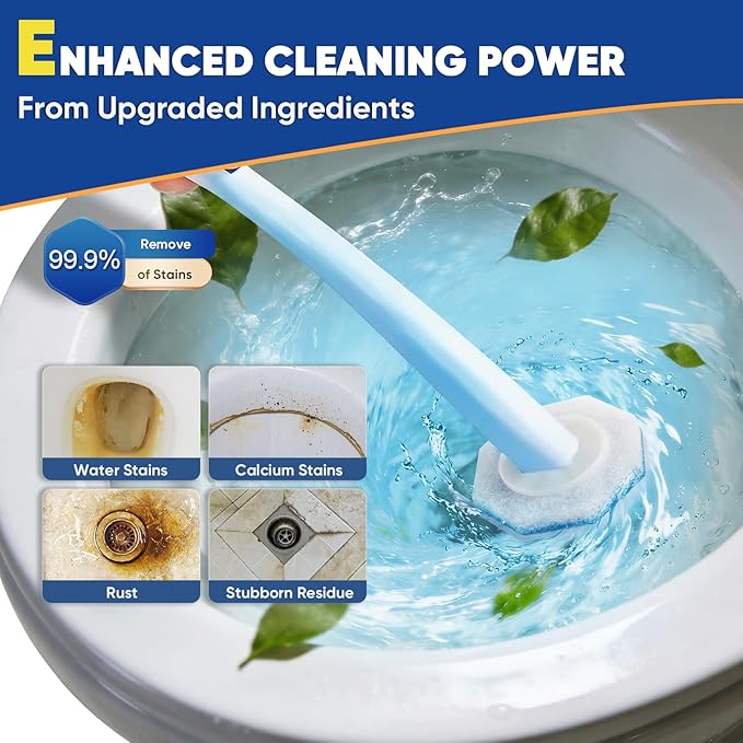 60Ct Disposable Toilet Brush Refills, Toilet Bowl Cleaner Refills, Bathroom Cleaning, Disposable Prefilled Cleaning Scrubbers, Compatible with Most Toilet Brushes