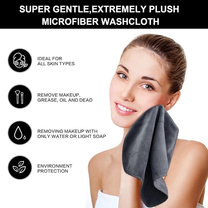 SINLAND Microfiber Facial Cloths Fast Drying Washcloth 12inch x 12inch Grey 6 pack …