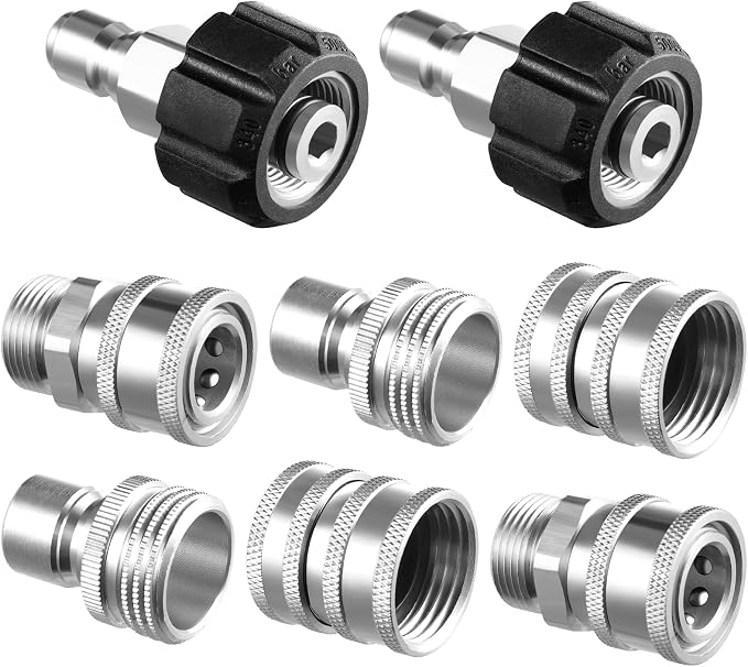 Twinkle Star Pressure Washer Adapter Set, Stainless Steel, 8 Sets | Quick Disconnect Kit, M22 14mm Quick Connect Swivel to 3/8'' Quick Connect, 3/4'' to Quick Release