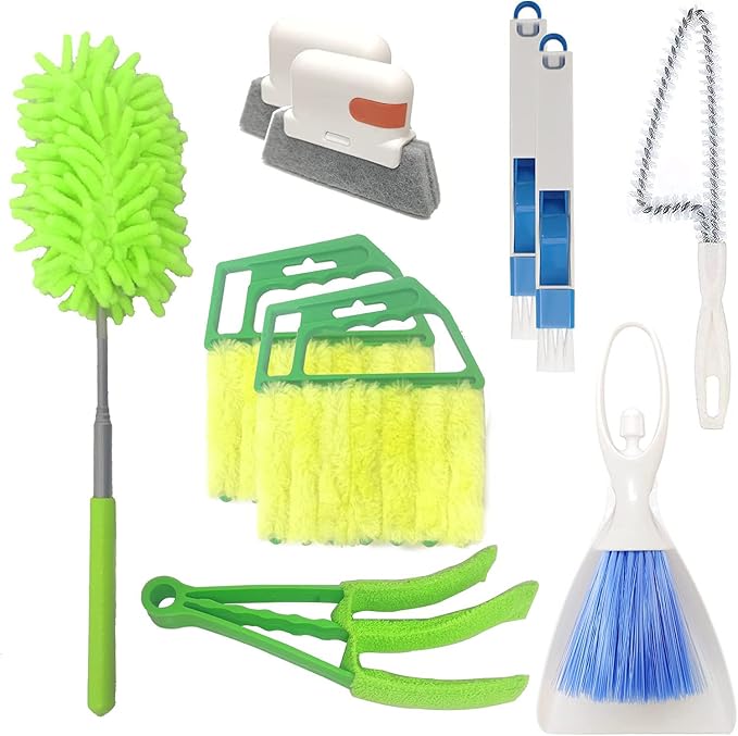 10 Pcs Venetian Window Blind Cleaner Duster Tool Set, Mini Blind Cleaner Duster Brush, Hand Held Air Conditioner Shutters Duster, Dirt Cleaner for Blind, Fan, Air Conditioner, Window Groove Gap(Green)