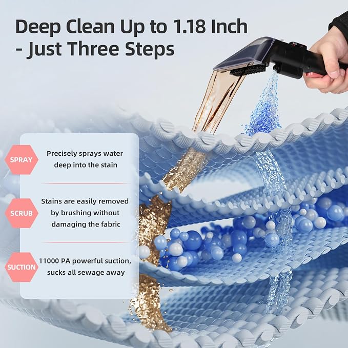Slevoo 450W Portable Carpet Cleaner Machine with 1 Bottle Cleaning Solutions, Strong Suction Upholstery and Furniture Cleaner for Cleaning Stairs, Car Interiors, for Pet Footprint, Dust, Oil