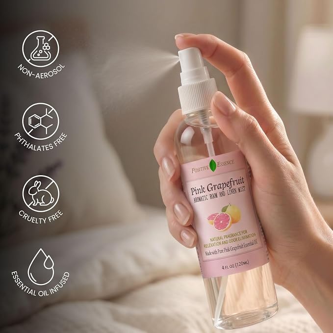 Pink Grapefruit Linen and Room Spray, Citrus Home Fragrance, 4 fl oz | Bright citrus aroma, juicy sweet and lightly tart notes, suitable for fabrics and bathrooms, small-batch made in Thailand