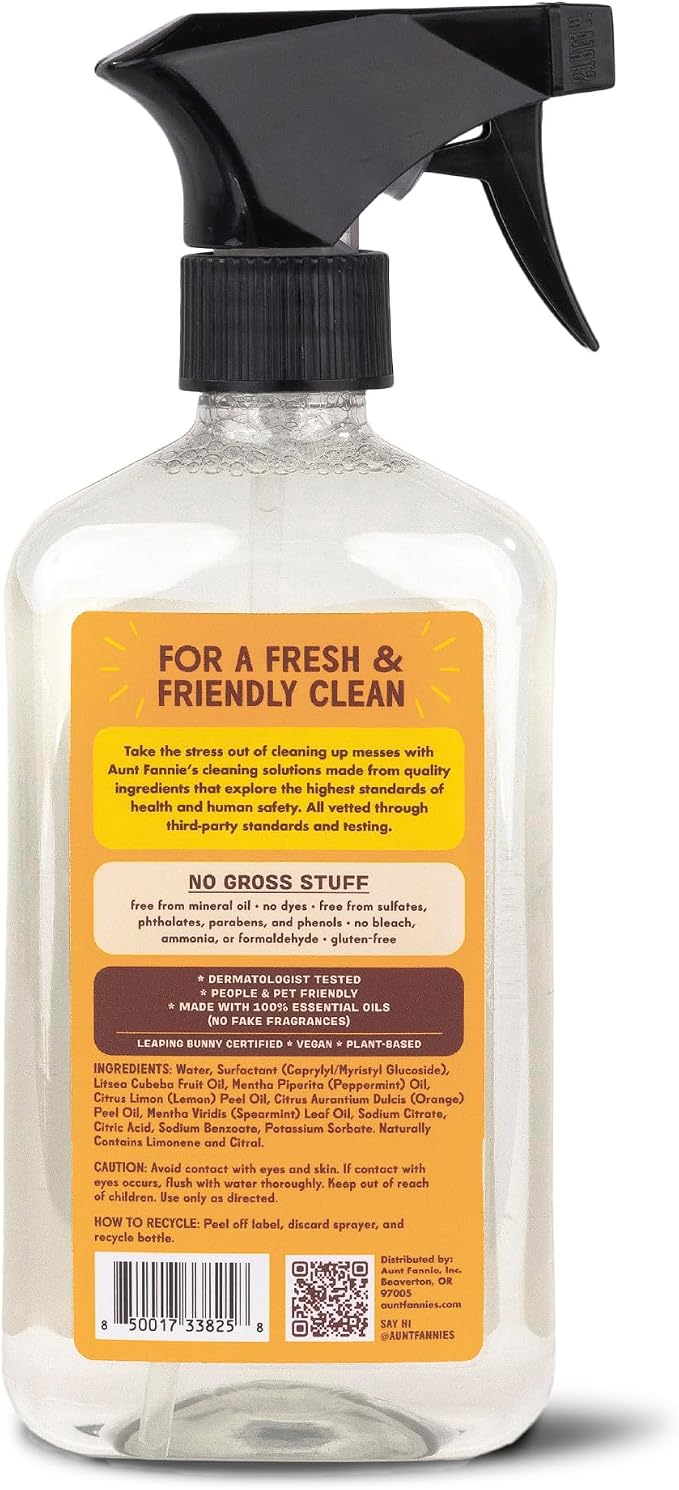 Aunt Fannie's All Purpose Wood Spray Cleaner, Lemon, 16.9 oz, Pack of 6 | No-Wax Formula, Removes Dust & Grime, Safe for Tables Counters Shelves Walls & Cabinets, Child and Pet Safe, Made in USA