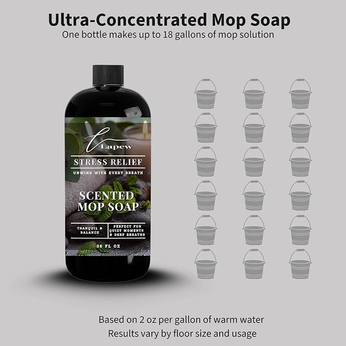 Lapew Stress Relief Scented Mop Soap - Luxury Floor Cleaner Concentrate for Mopping Tile, Laminate, Vinyl & Hardwood | Streak-Free, Low-Foam | 36 oz