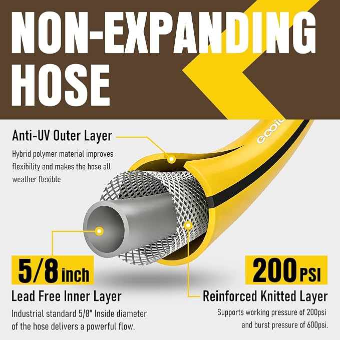 Garden Hose 100 ft x 5/8" with Nozzle, Water Hose Heavy Duty Flexible, Lightweight Kink-less Hybrid Hose with Swivel Handle, Male to Female Fittings